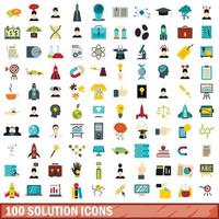 100 solution icons set, flat style vector