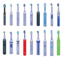 Electric toothbrush icons set, isometric style vector