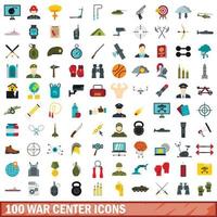 100 war center icons set, flat style vector