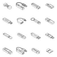 Flash drive icon set vector outine