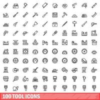 100 tool icons set, outline style vector