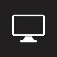 eps10 white vector monitor or pc icon in simple flat trendy modern style isolated on black background