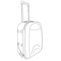 A suitcase for traveling. A bag on wheels. Linear drawing. vector