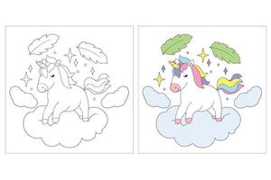 unicornio dibujado a mano para colorear pagina 1 vector