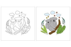 Hand drawn cute animal mom and kid for coloring page 3 vector