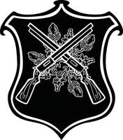 signo lineal en blanco y negro, escudo de armas de designación de tiradores de cazadores, vector de ilustración dibujado a mano