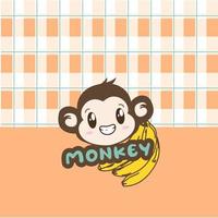 Monkey with orange plaid pattern vector background. Orange plaid on fabric pattern. Square pattern for cloth. Orange square background.