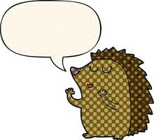 cartoon hedgehog and speech bubble in comic book style vector