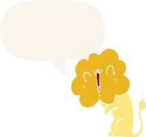 cute cartoon lion and speech bubble in retro style vector