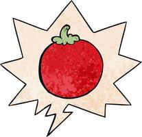 cartoon tomato and speech bubble in retro texture style vector