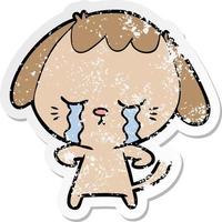 distressed sticker of a cartoon crying dog vector