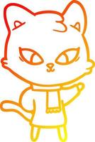 dibujo de línea de gradiente cálido lindo gato de dibujos animados vector