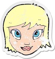 retro distressed sticker of a cartoon female face vector