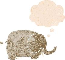 cartoon elephant and thought bubble in retro textured style vector