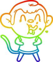 rainbow gradient line drawing crazy cartoon monkey vector