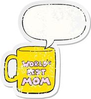 worlds best mom mug and speech bubble distressed sticker vector