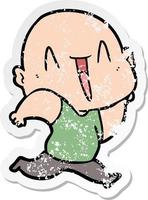 distressed sticker of a happy cartoon bald man vector