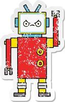 distressed sticker of a cute cartoon robot vector