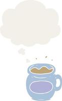 cartoon coffee cup and thought bubble in retro style vector