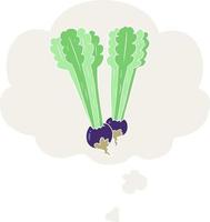 cartoon beetroot and thought bubble in retro style vector