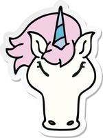 sticker of a quirky hand drawn cartoon unicorn vector