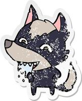 distressed sticker of a cartoon hungry wolf vector