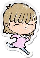 distressed sticker of a cartoon woman vector