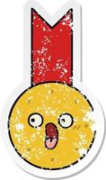 distressed sticker of a cute cartoon gold medal vector