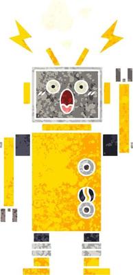 retro illustration style cartoon robot
