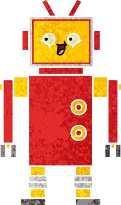 retro illustration style cartoon robot