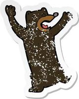 retro distressed sticker of a cartoon black bear vector