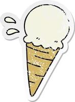 distressed sticker of a quirky hand drawn cartoon vanilla ice cream vector