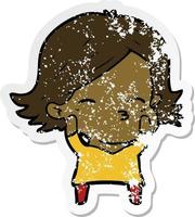 distressed sticker of a cartoon woman vector