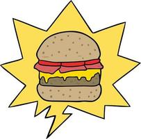 cartoon stacked burger and speech bubble vector