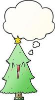 cartoon christmas tree and thought bubble in smooth gradient style vector