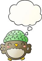 cute cartoon owl in hat and thought bubble in smooth gradient style vector