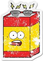 distressed sticker of a cartoon shocked battery vector