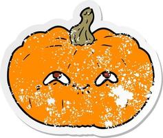 distressed sticker of a happy cartoon pumpkin vector