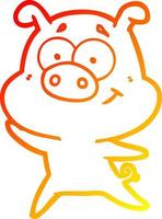 warm gradient line drawing happy cartoon pig vector