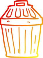 warm gradient line drawing cartoon waste bin vector