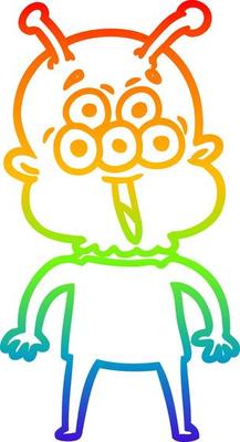 rainbow gradient line drawing happy cartoon alien