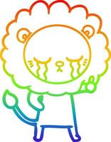 rainbow gradient line drawing crying cartoon lion vector