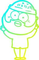 cold gradient line drawing cartoon bearded man vector