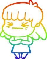 rainbow gradient line drawing cartoon angry girl vector