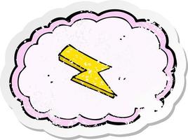 retro distressed sticker of a cartoon cloud and lightning bolt symbol vector