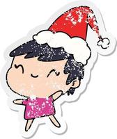 christmas distressed sticker cartoon of kawaii girl vector