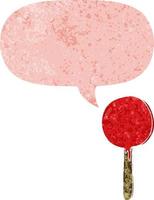 cartoon lollipop and speech bubble in retro textured style vector