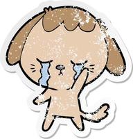 distressed sticker of a cartoon dog crying vector