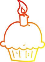 warm gradient line drawing cartoon birthday cupcake vector