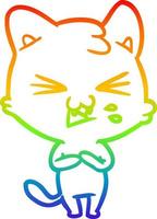 rainbow gradient line drawing cartoon cat hissing vector